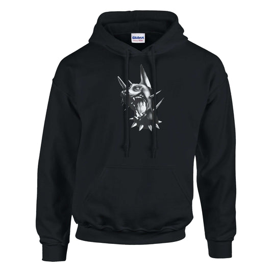 Hoodie with spiked dog design in 5 different customizable colours with front and back design.