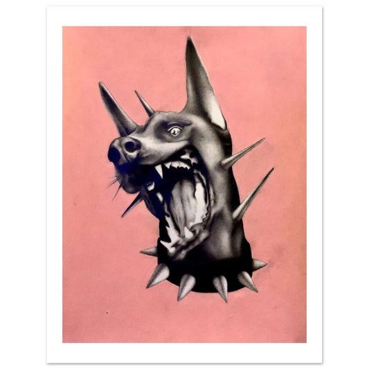 "Dog" print with a matte pink finish.